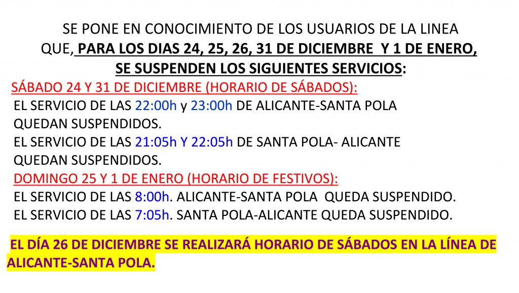 SE PONE EN CONOCIMIENTO QUE PARA LOS DIAS 24 Y 31 SABADO