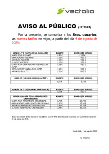 Cambio tarifas Santa Pola-Alicante
